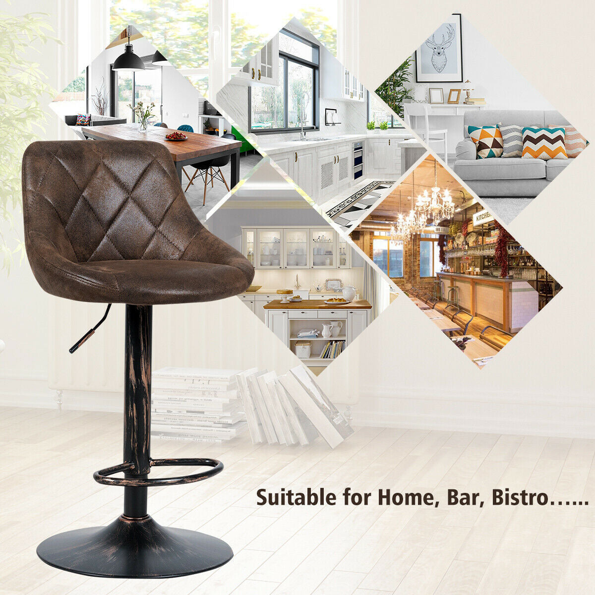 Adjustable Counter Height Swivel Bar Stools with Back Support and Footrest, Set of 2