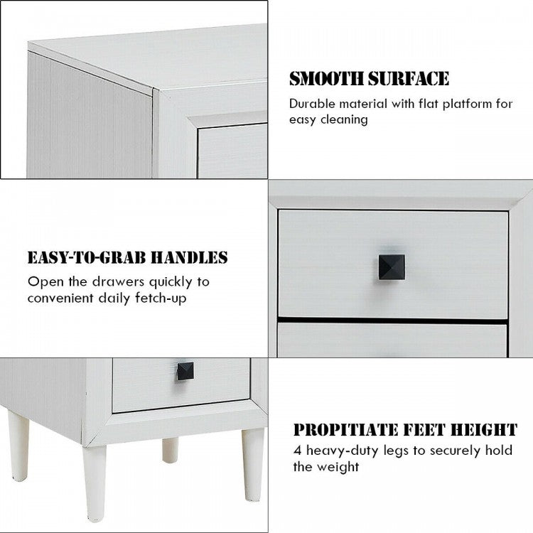 Set of 2 Retro Nightstands with 2 Drawers for Bedroom and Living Room Storage - White