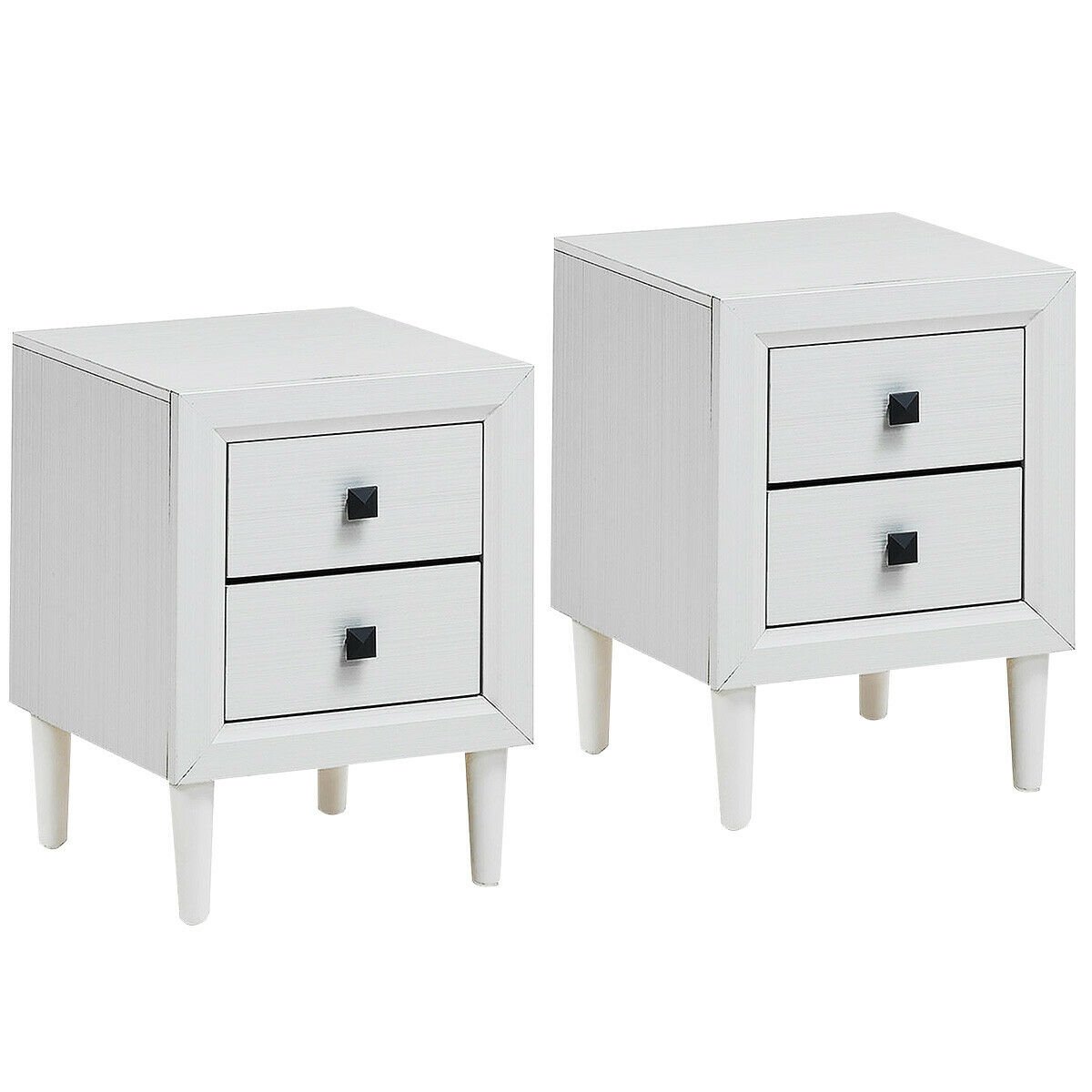 Set of 2 Retro Nightstands with 2 Drawers for Bedroom and Living Room Storage - White
