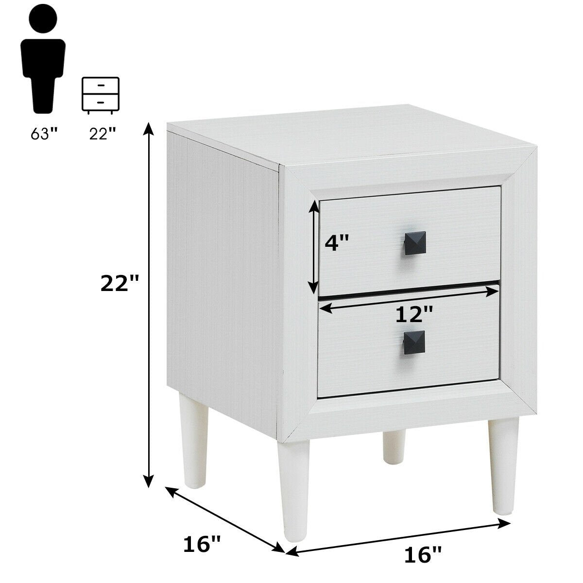 Set of 2 Retro Nightstands with 2 Drawers for Bedroom and Living Room Storage - White