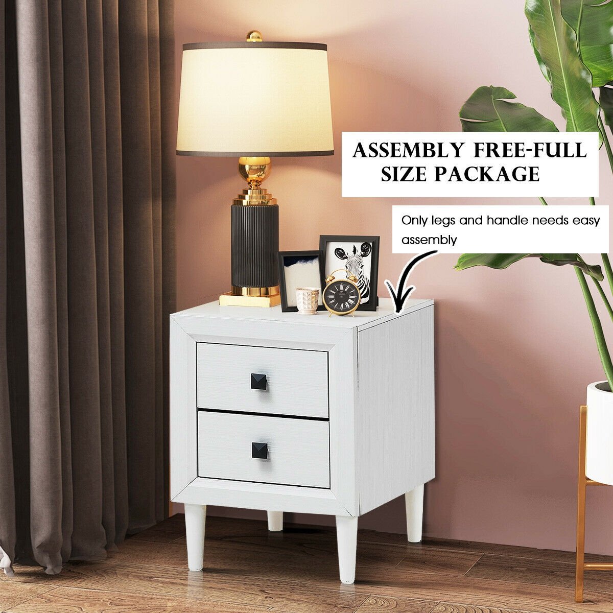 Set of 2 Retro Nightstands with 2 Drawers for Bedroom and Living Room Storage - White