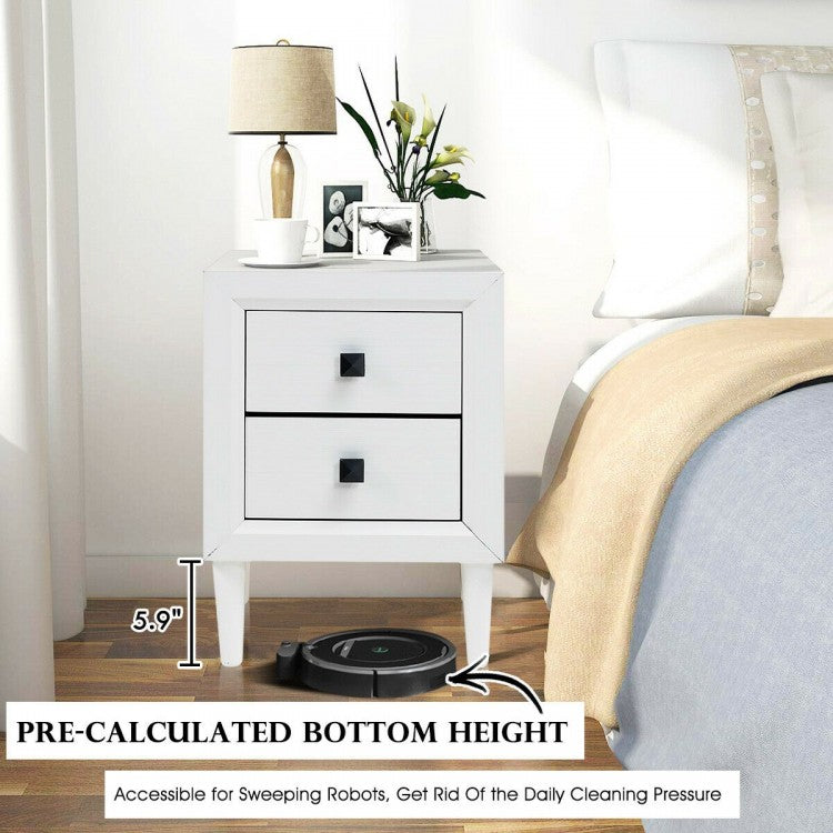 Set of 2 Retro Nightstands with 2 Drawers for Bedroom and Living Room Storage - White