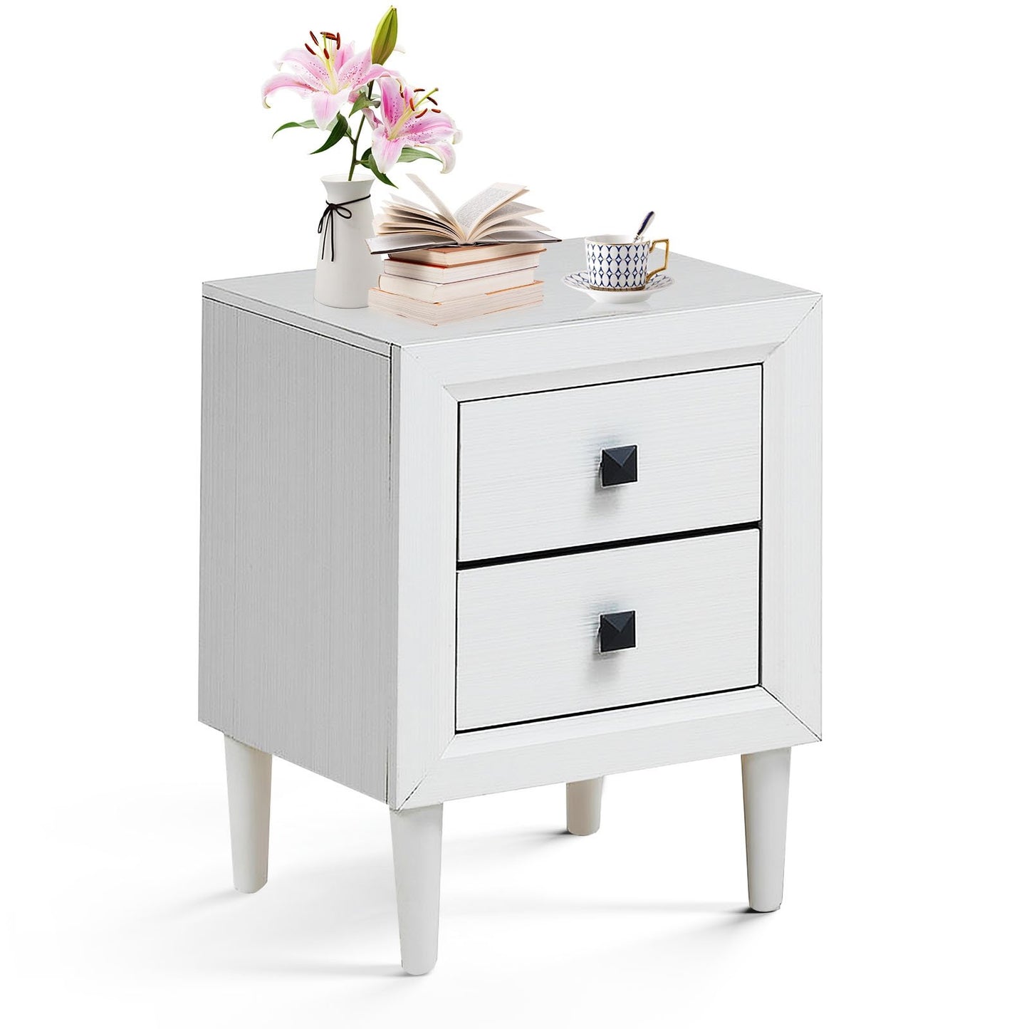Multipurpose Retro Bedside Nightstand with 2 Drawers – White End Table