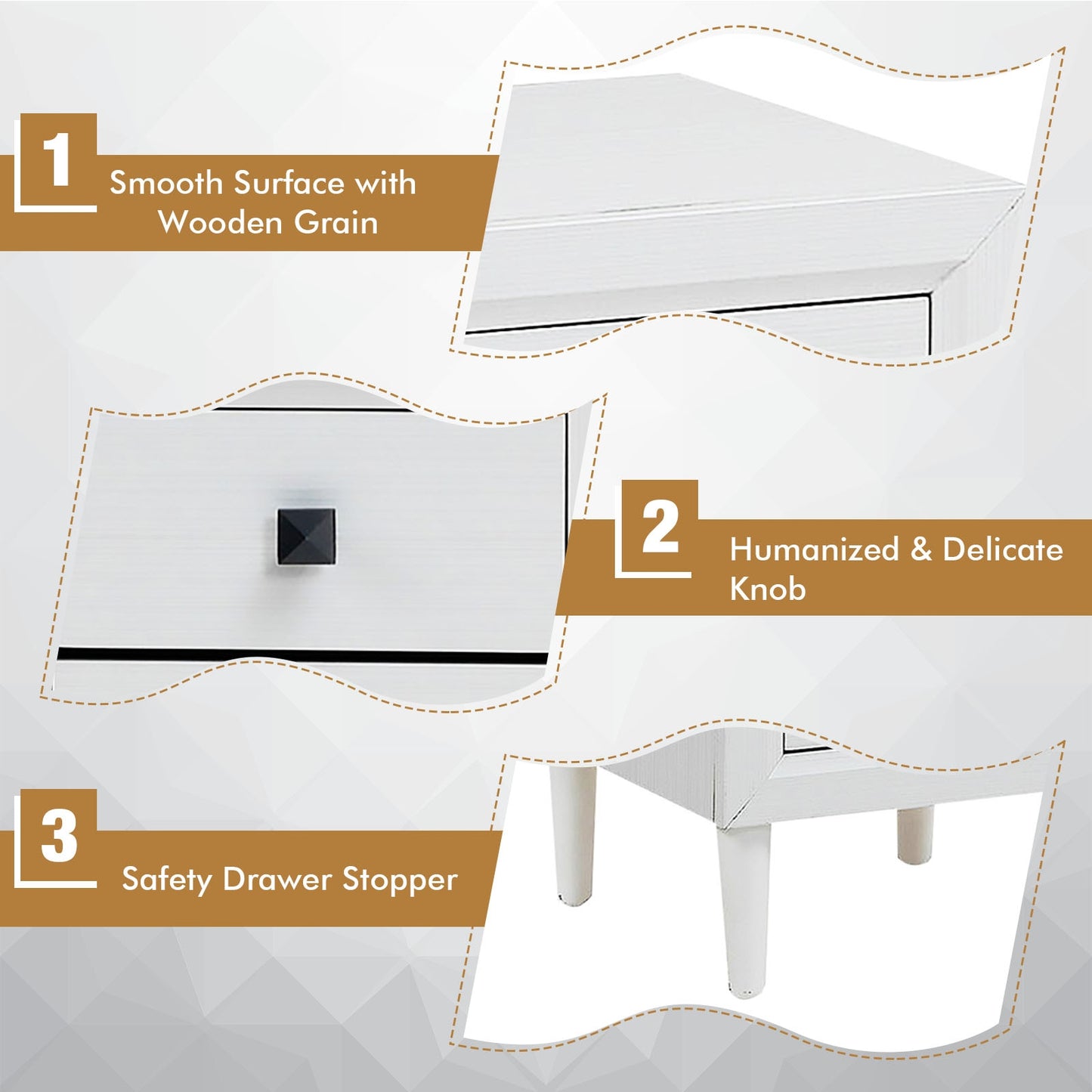 Multipurpose Retro Bedside Nightstand with 2 Drawers – White End Table