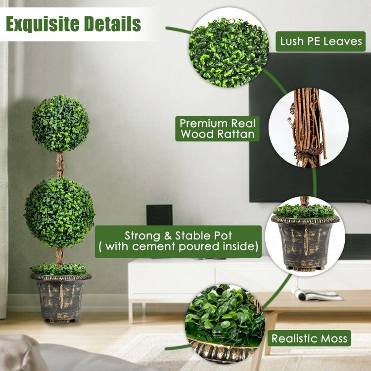 36 Inch Artificial Double Ball Topiary Tree – UV Resistant for Indoor & Outdoor Decor