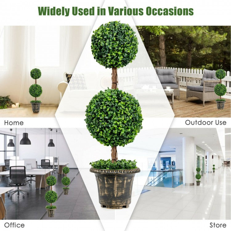 36 Inch Artificial Double Ball Topiary Tree – UV Resistant for Indoor & Outdoor Decor