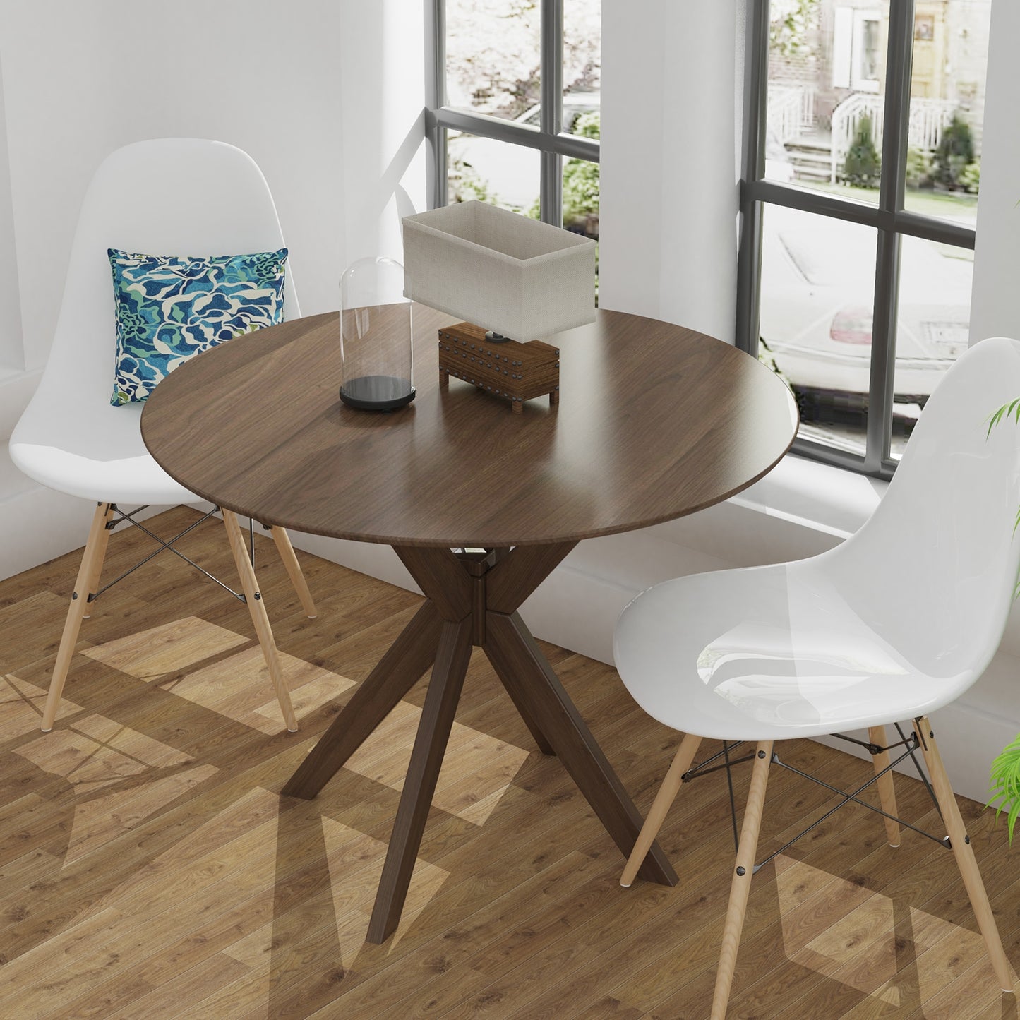 36 Inch Round Dining Table with Solid Wood Base for Kitchen Dining Room or Café