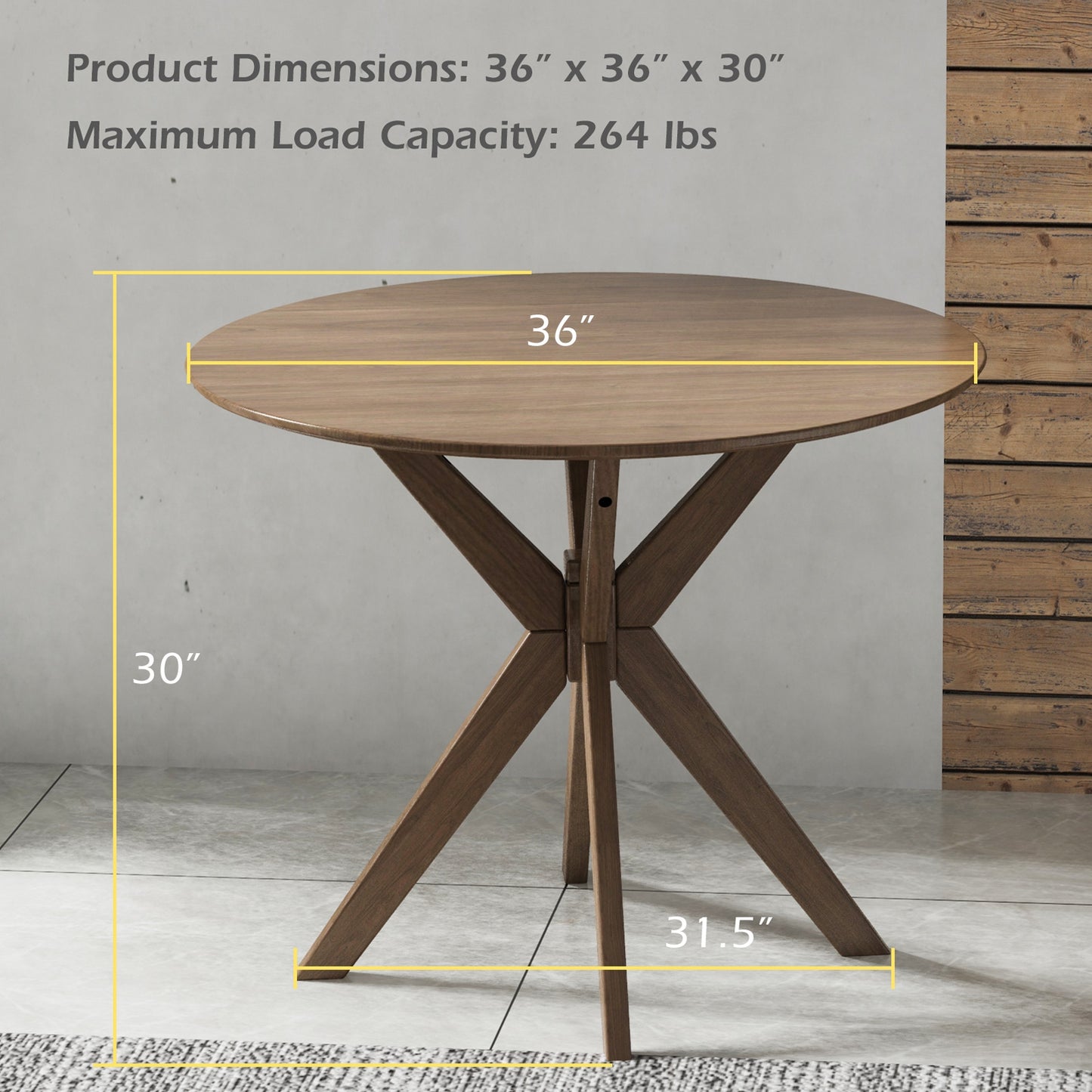 36 Inch Round Dining Table with Solid Wood Base for Kitchen Dining Room or Café