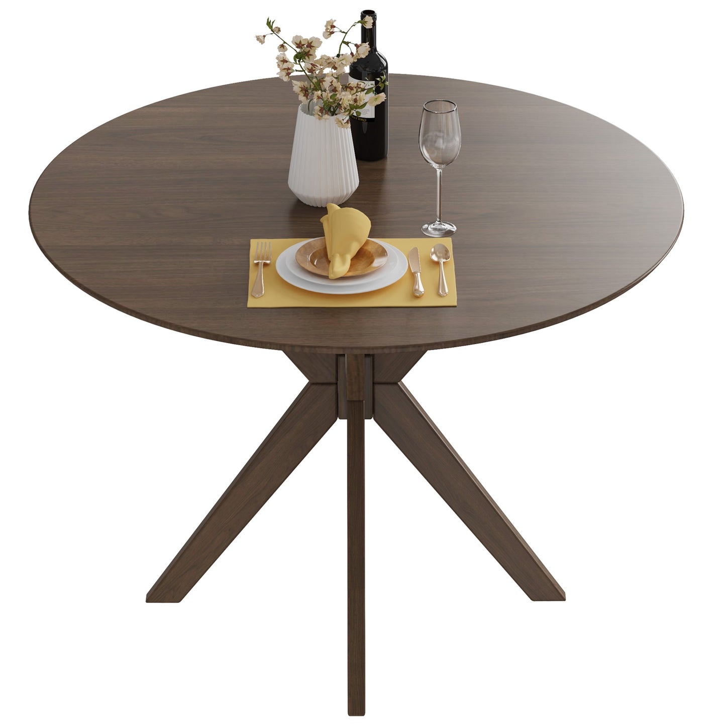 36 Inch Round Dining Table with Solid Wood Base for Kitchen Dining Room or Café