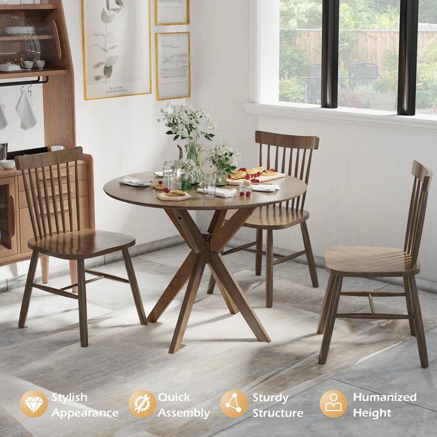 36 Inch Round Dining Table with Solid Wood Base for Kitchen Dining Room or Café
