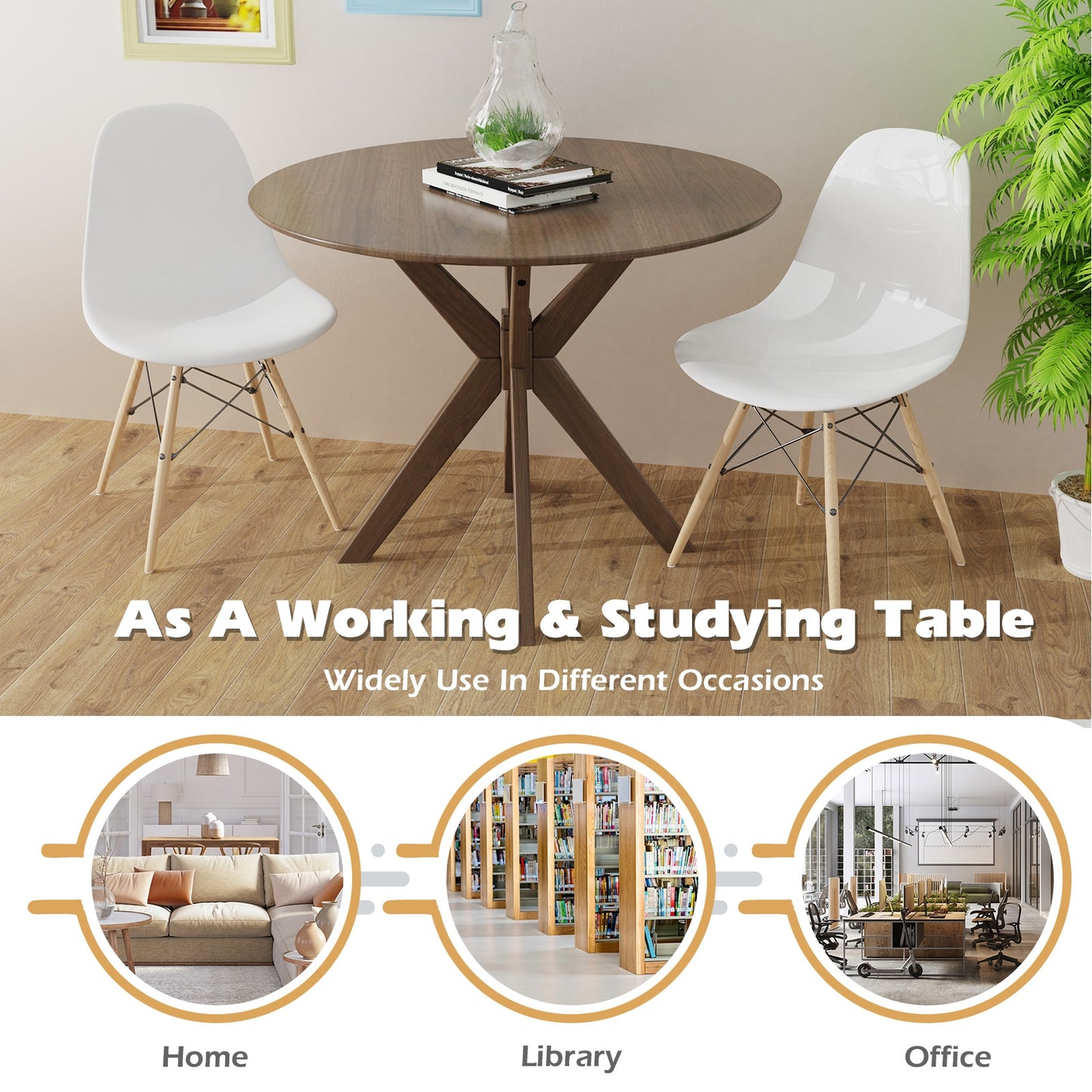 36 Inch Round Dining Table with Solid Wood Base for Kitchen Dining Room or Café