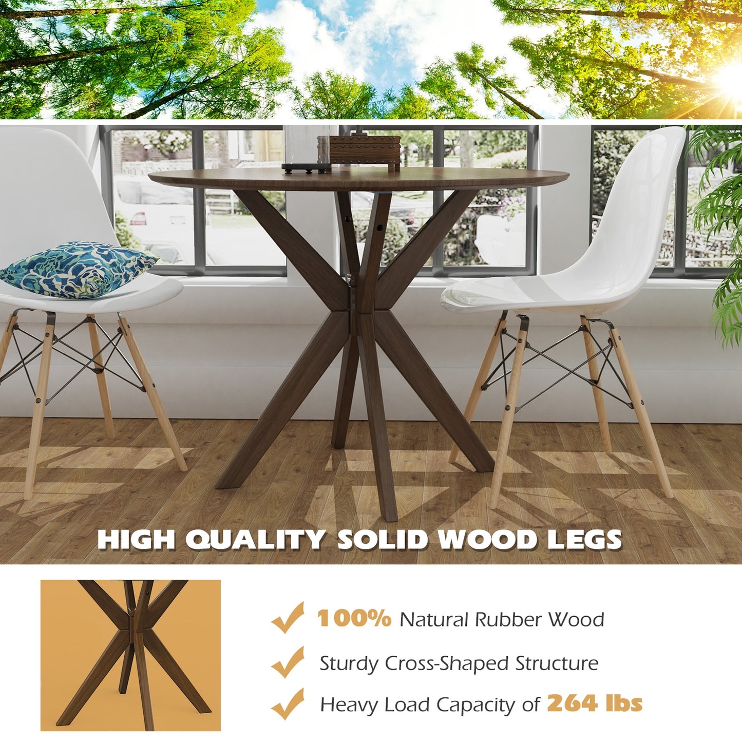 36 Inch Round Dining Table with Solid Wood Base for Kitchen Dining Room or Café