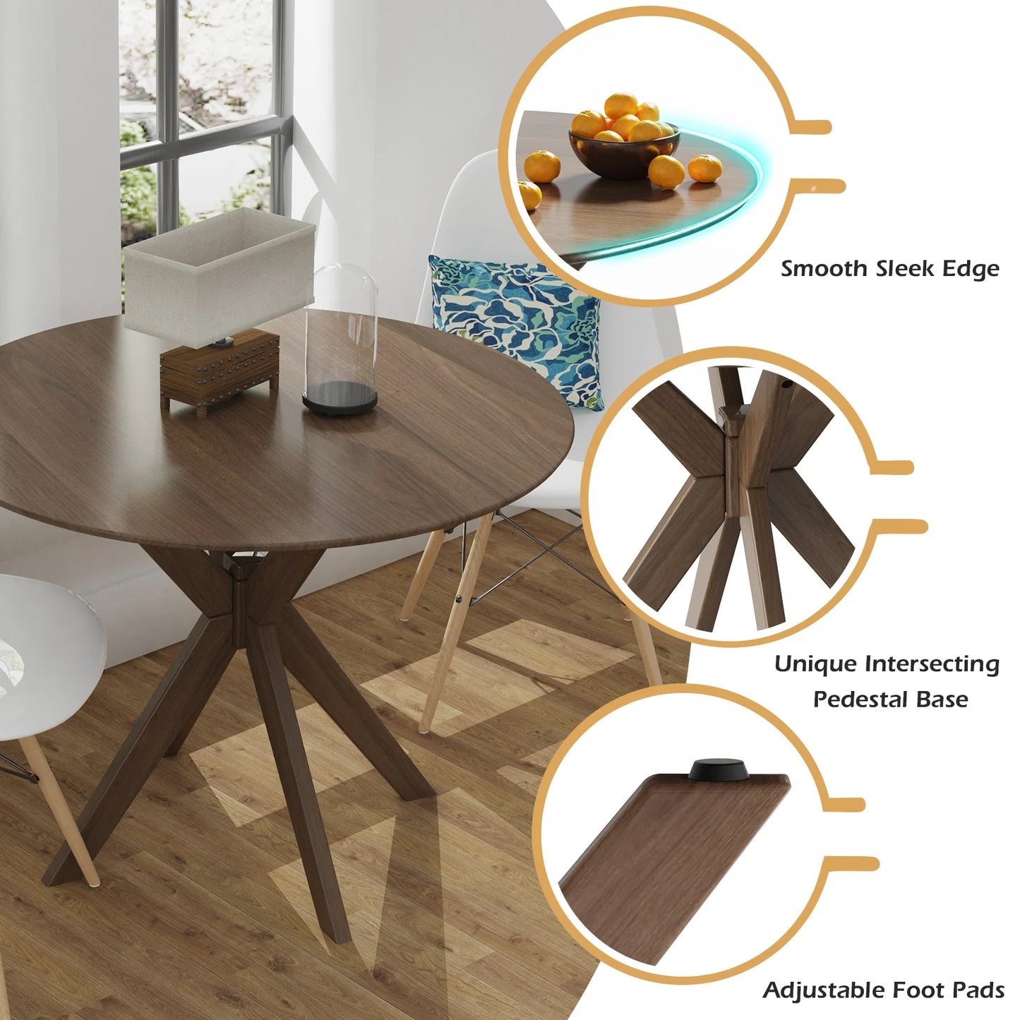 36 Inch Round Dining Table with Solid Wood Base for Kitchen Dining Room or Café