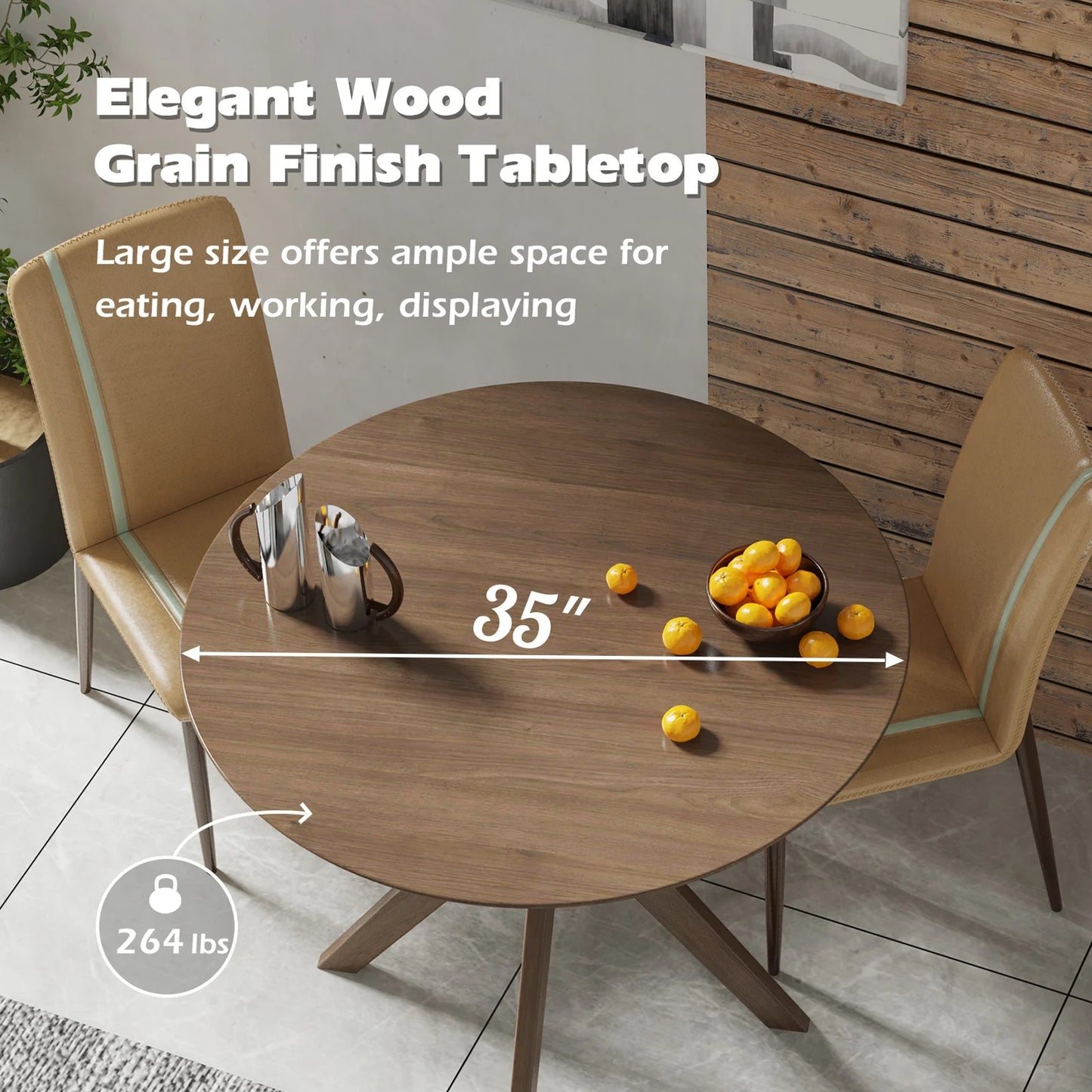 36 Inch Round Dining Table with Solid Wood Base for Kitchen Dining Room or Café