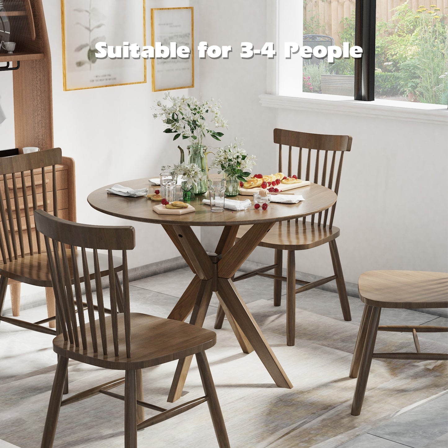 36 Inch Round Dining Table with Solid Wood Base for Kitchen Dining Room or Café