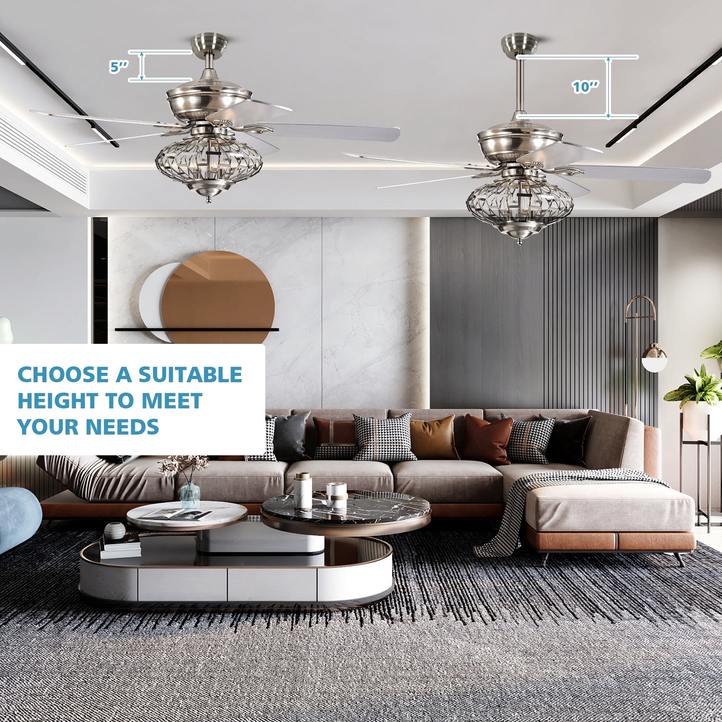 52 Inch Reversible Wooden Blade Ceiling Fan with Remote Control