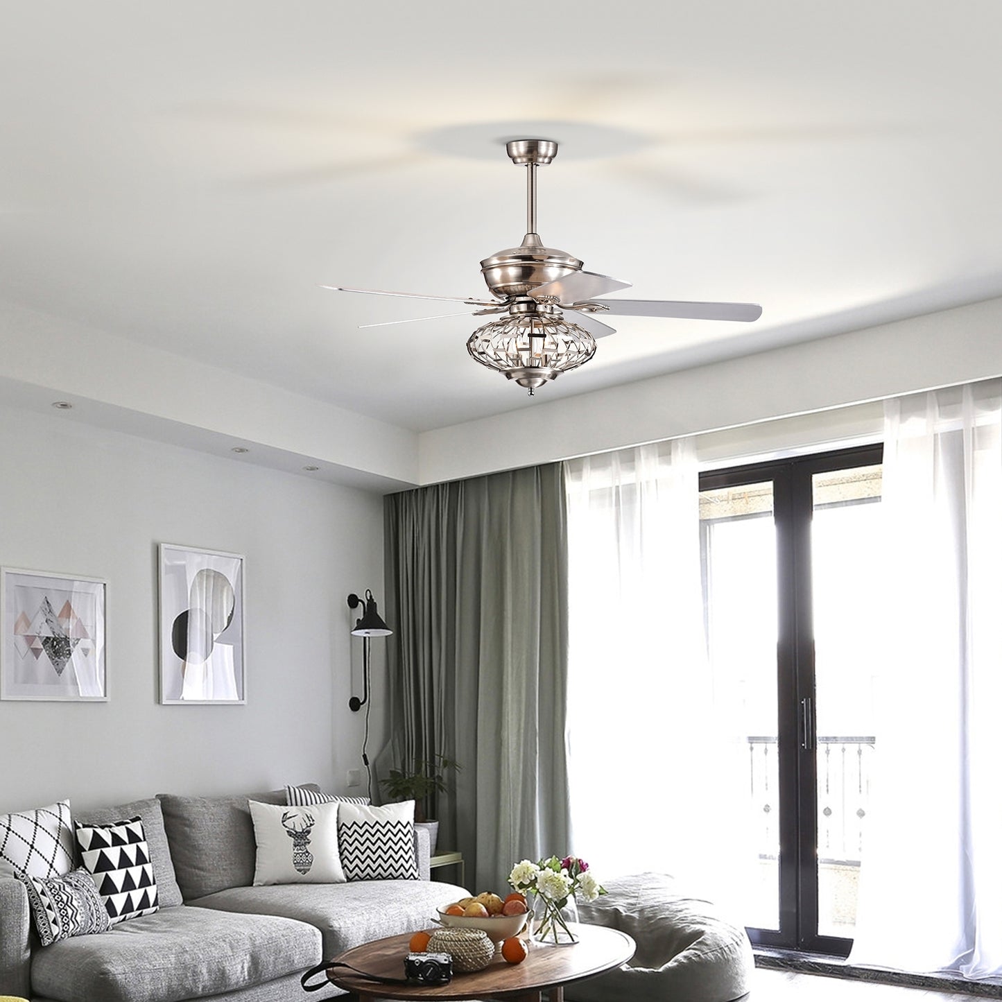 52 Inch Reversible Wooden Blade Ceiling Fan with Remote Control