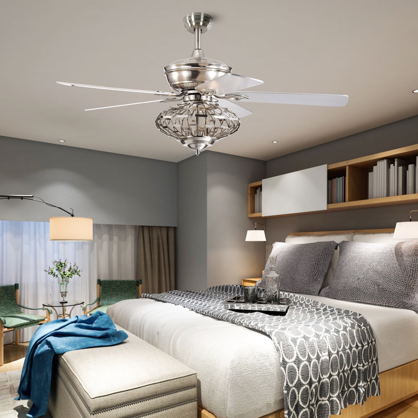 52 Inch Reversible Wooden Blade Ceiling Fan with Remote Control