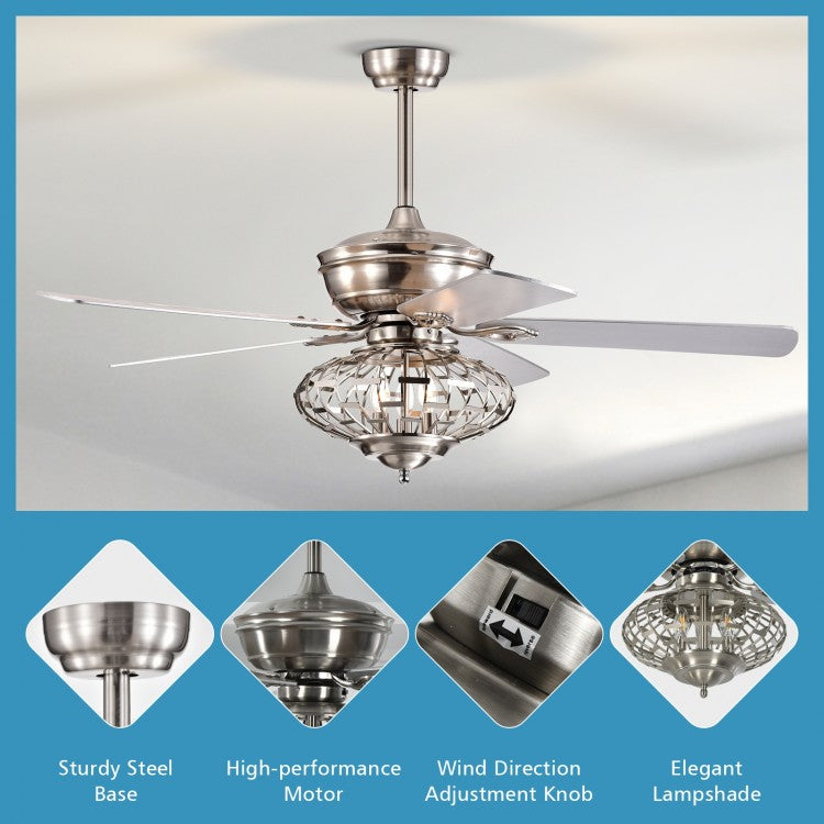 52 Inch Reversible Wooden Blade Ceiling Fan with Remote Control