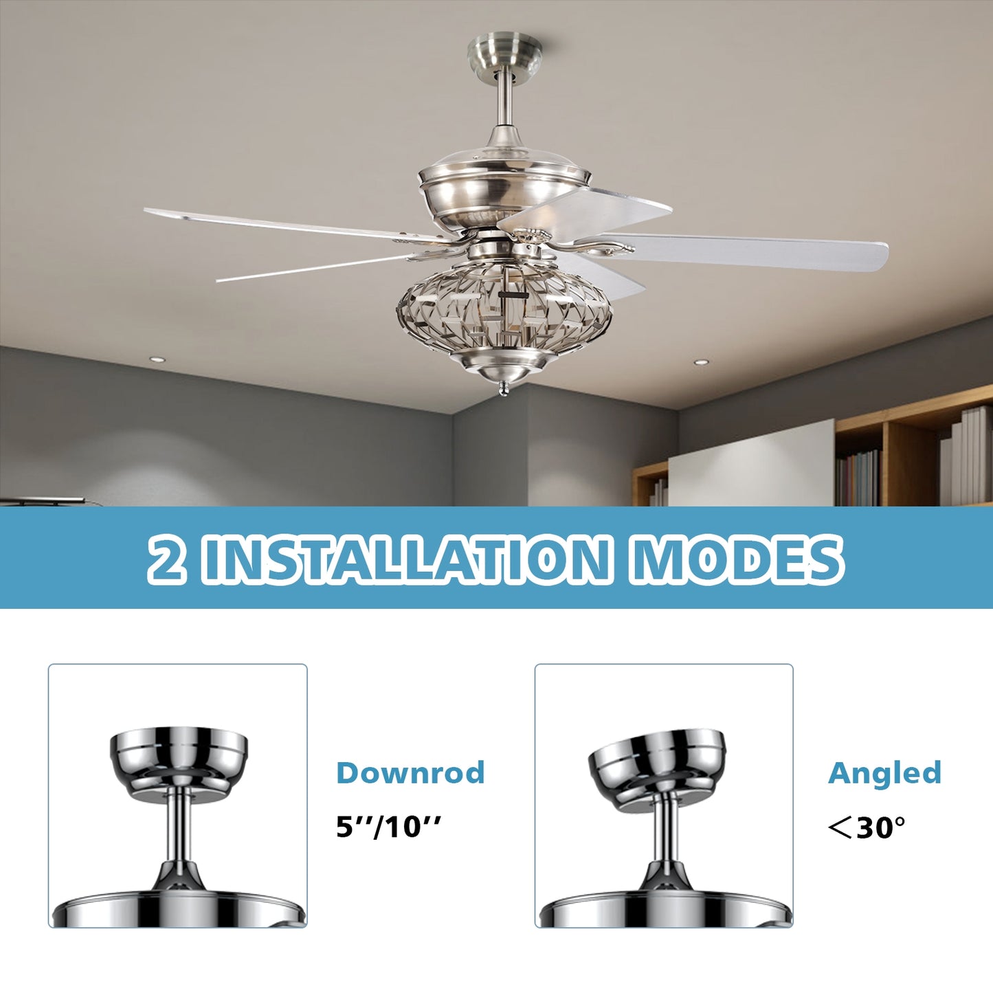 52 Inch Reversible Wooden Blade Ceiling Fan with Remote Control