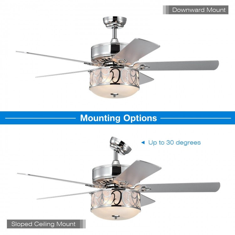 52 Inch Silver Ceiling Fan with Light, Reversible Blades & Adjustable Speed Settings