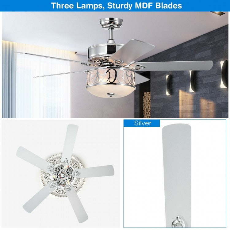 52 Inch Silver Ceiling Fan with Light, Reversible Blades & Adjustable Speed Settings
