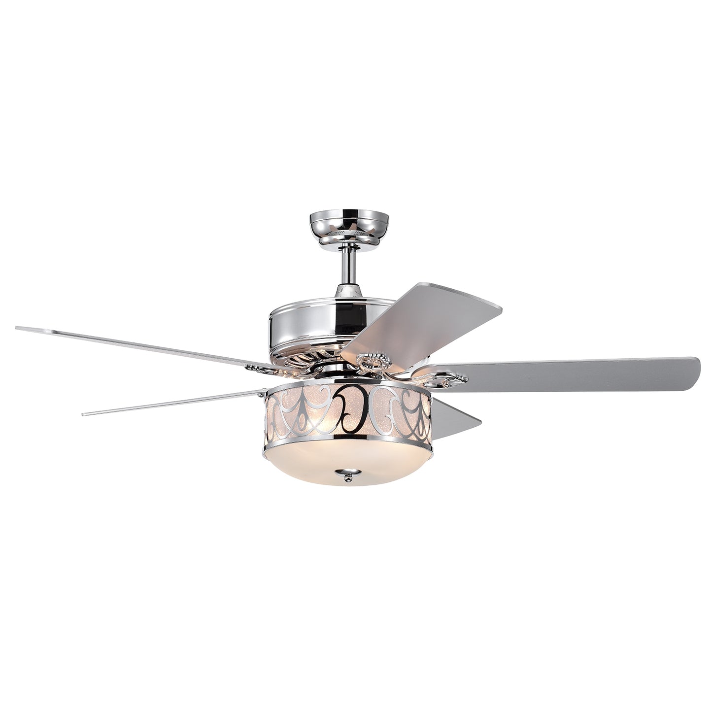 52 Inch Silver Ceiling Fan with Light, Reversible Blades & Adjustable Speed Settings