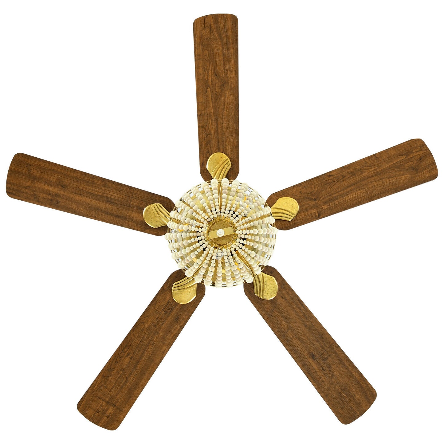 52 Inch Retro Ceiling Fan with Beads Lampshade, Reversible Blades & Remote Control – Golden