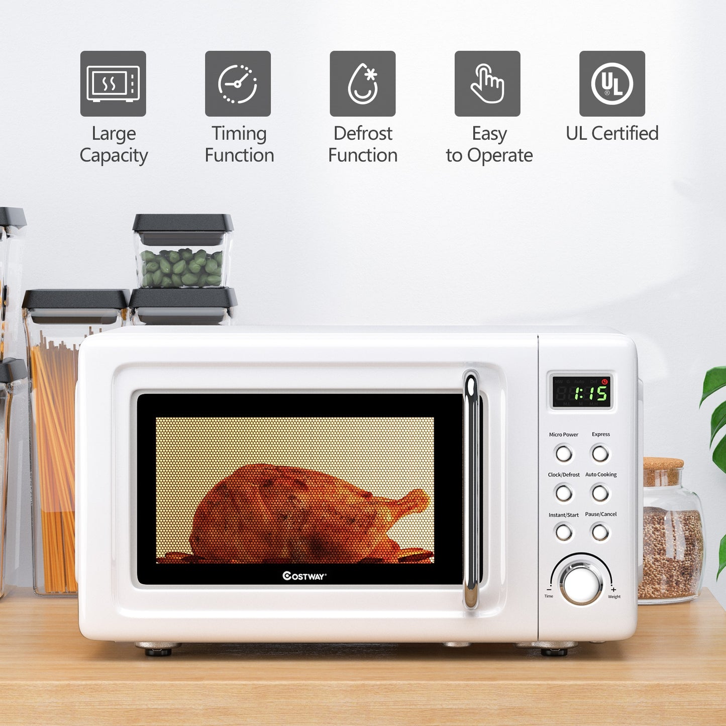 700W Retro 0.7 Cu. Ft Microwave with 5 Power Levels & Child Lock