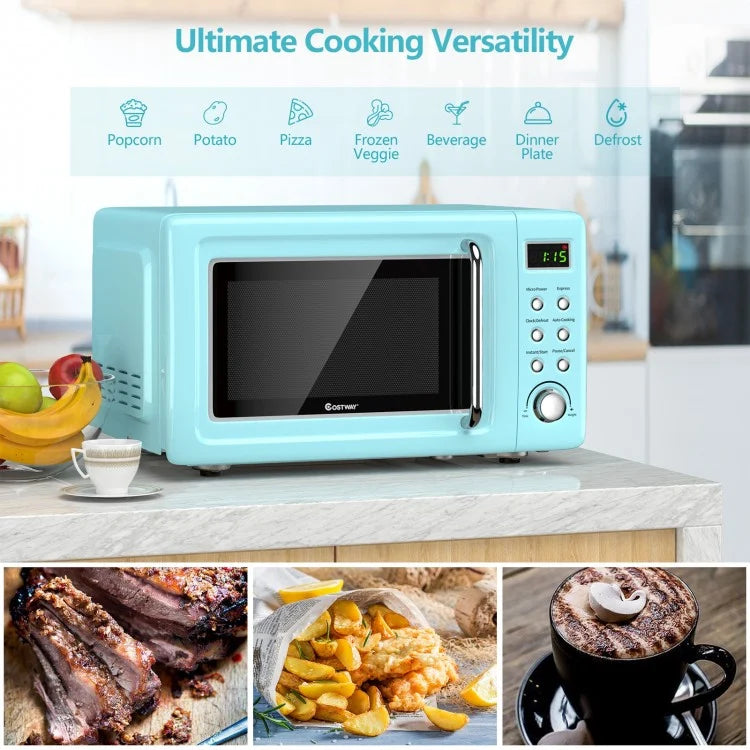 700W Retro 0.7 Cu. Ft Microwave with 5 Power Levels & Child Lock