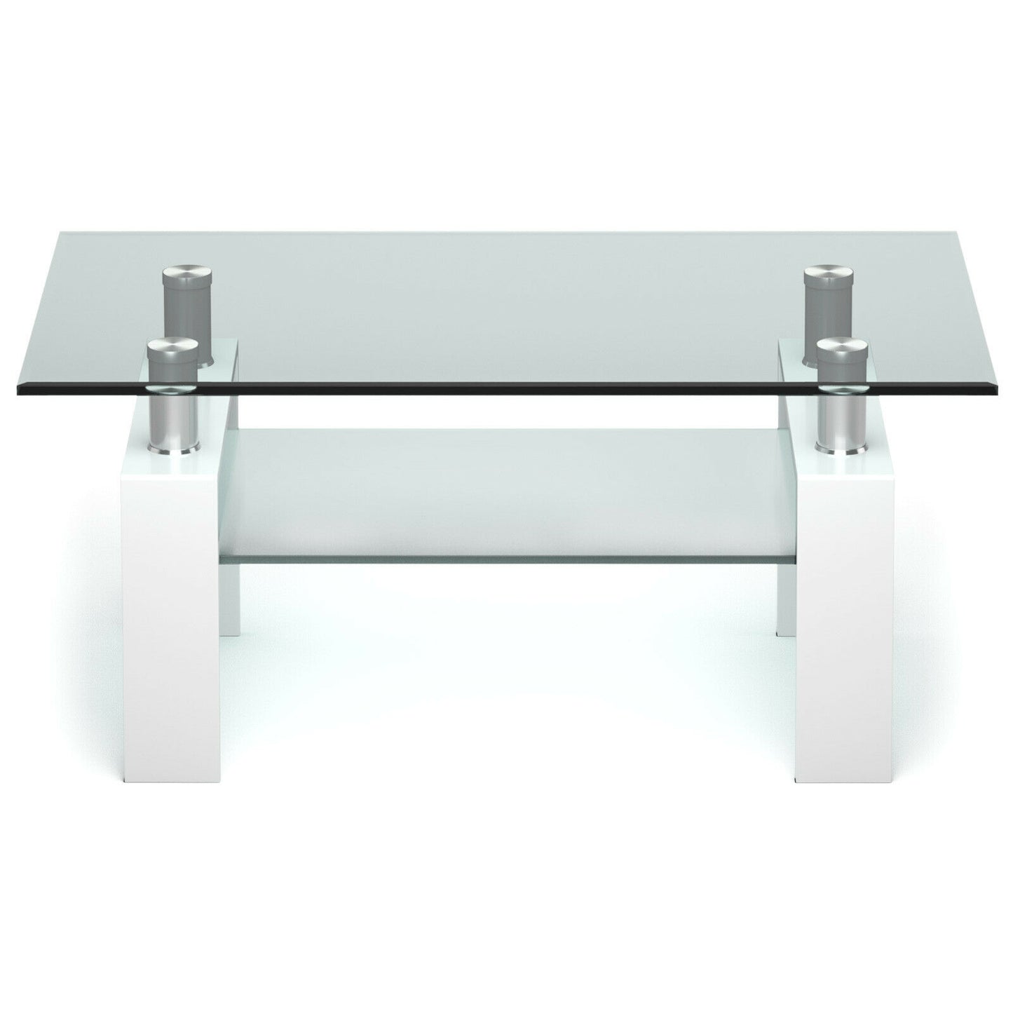 Contemporary Rectangle Coffee Table with Tempered Glass Top and Metal Legs, White