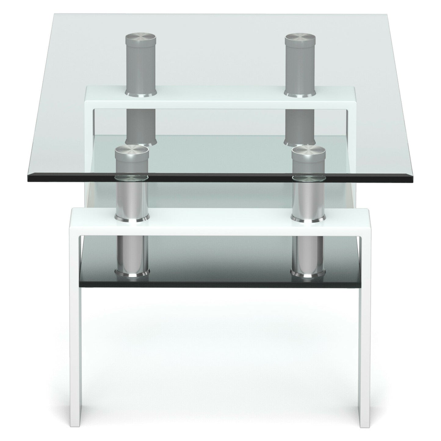 Contemporary Rectangle Coffee Table with Tempered Glass Top and Metal Legs, White