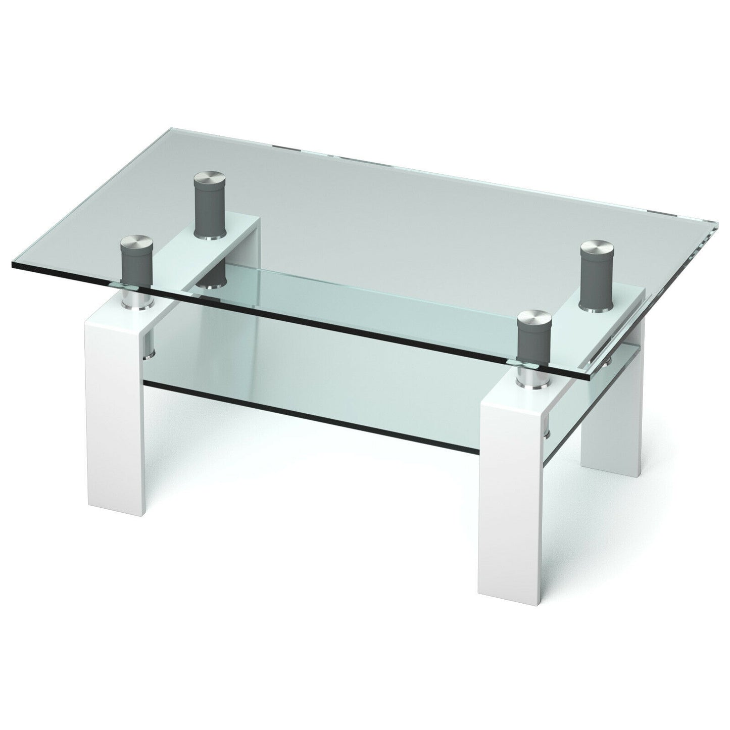 Contemporary Rectangle Coffee Table with Tempered Glass Top and Metal Legs, White