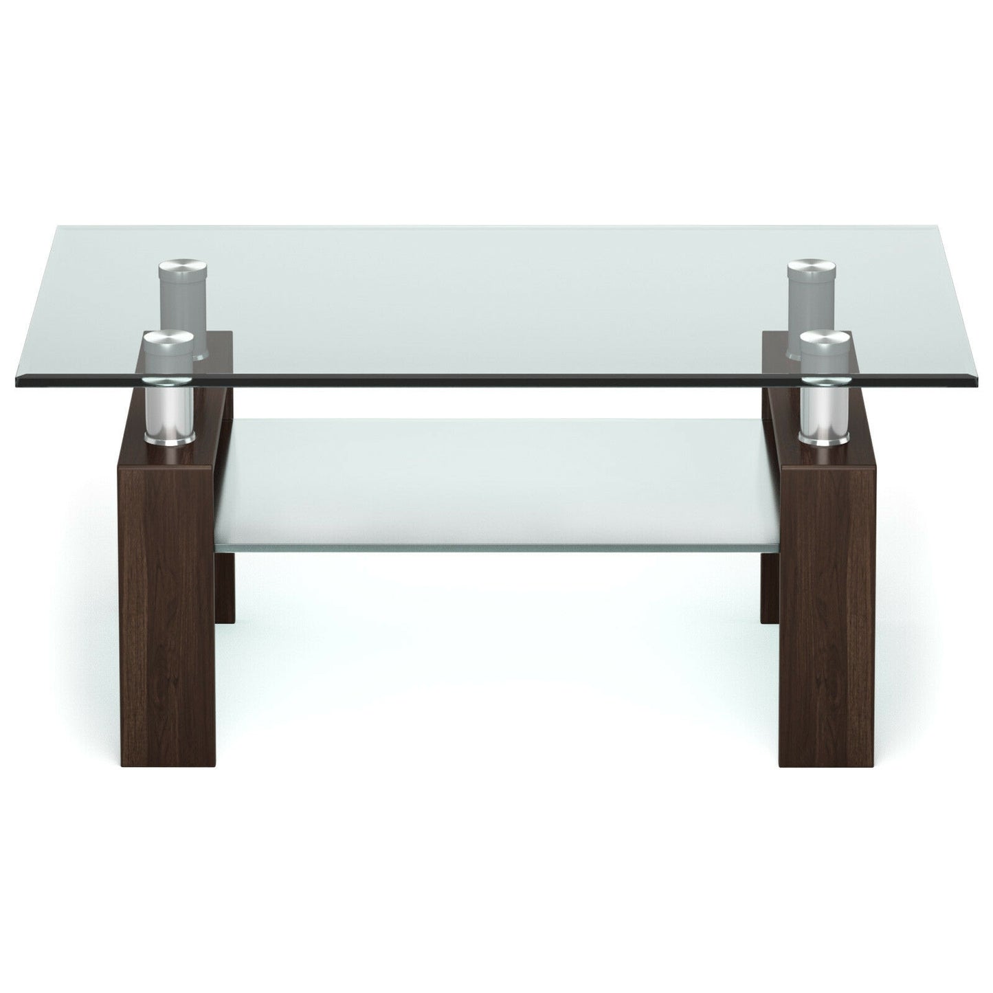 Contemporary Rectangle Coffee Table with Tempered Glass Top and Metal Legs, Brown