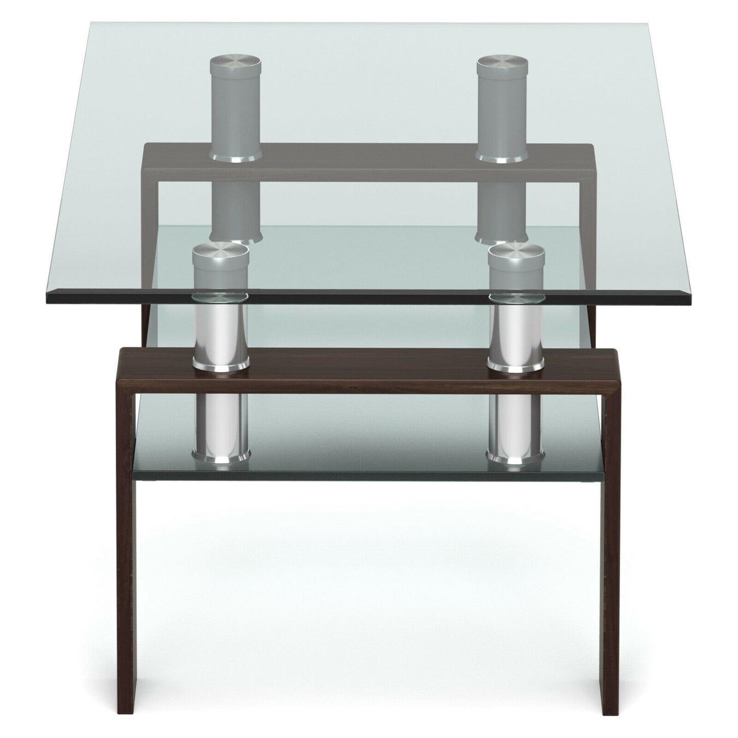 Contemporary Rectangle Coffee Table with Tempered Glass Top and Metal Legs, Brown