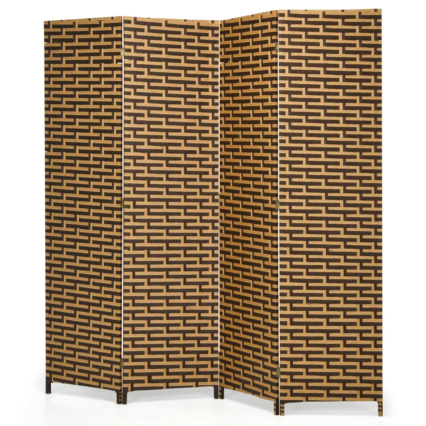 4 Panel Hand-Woven Room Divider with Rustproof Hinges for Privacy and Space Separation