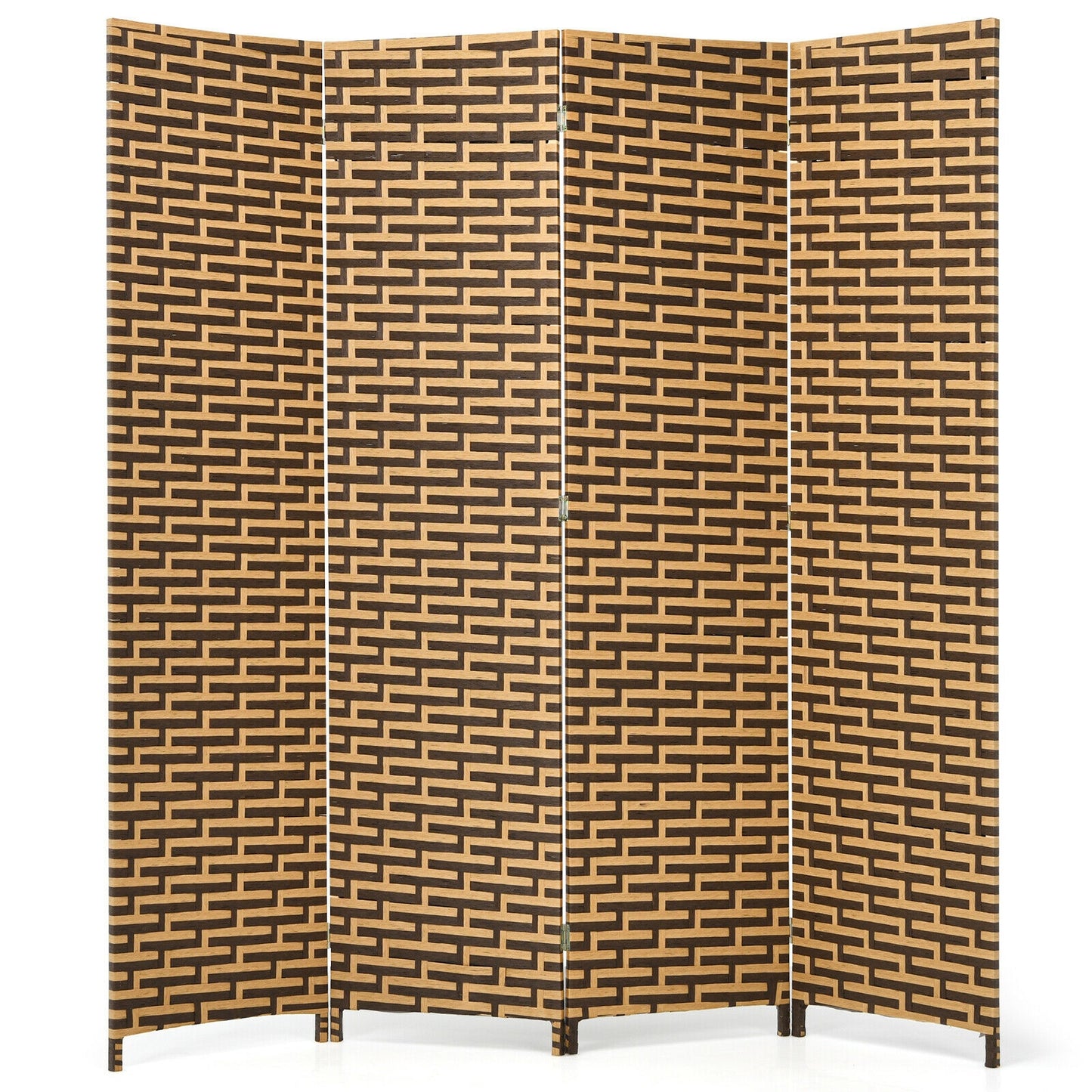 4 Panel Hand-Woven Room Divider with Rustproof Hinges for Privacy and Space Separation