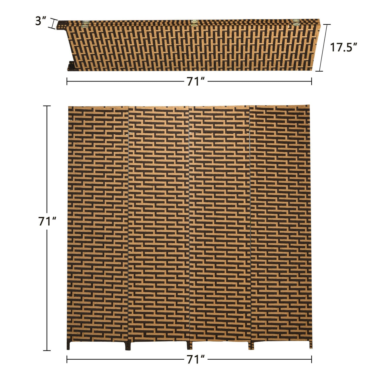 4 Panel Hand-Woven Room Divider with Rustproof Hinges for Privacy and Space Separation