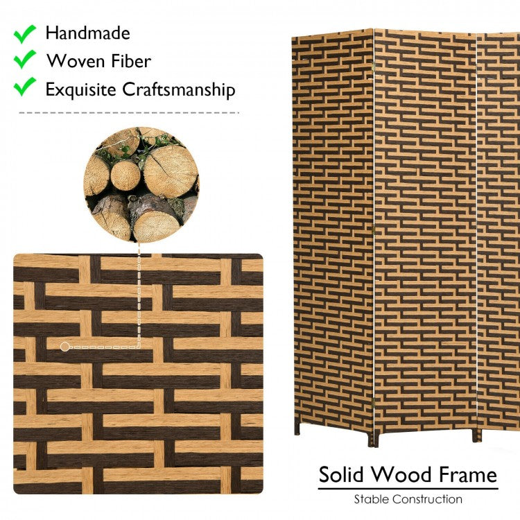 4 Panel Hand-Woven Room Divider with Rustproof Hinges for Privacy and Space Separation