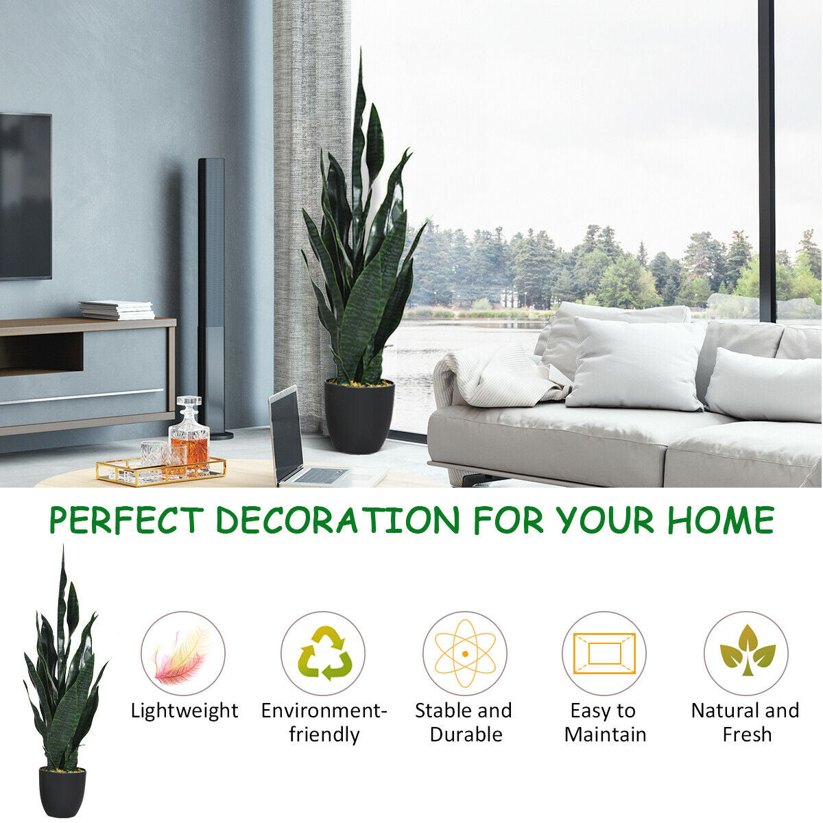 35.5 Inch Realistic Artificial Sansevieria Snake Plant for Indoor & Outdoor Decor