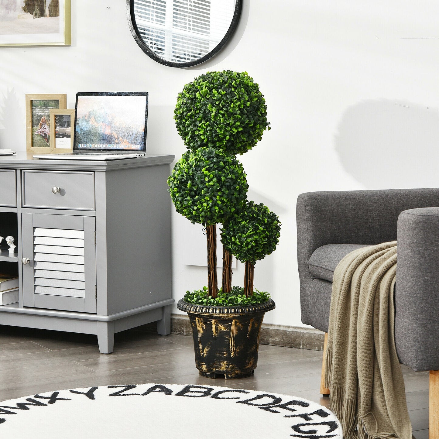 36 Inch Triple Ball Artificial Topiary Tree – UV & Water-Resistant for Indoor and Outdoor Decor