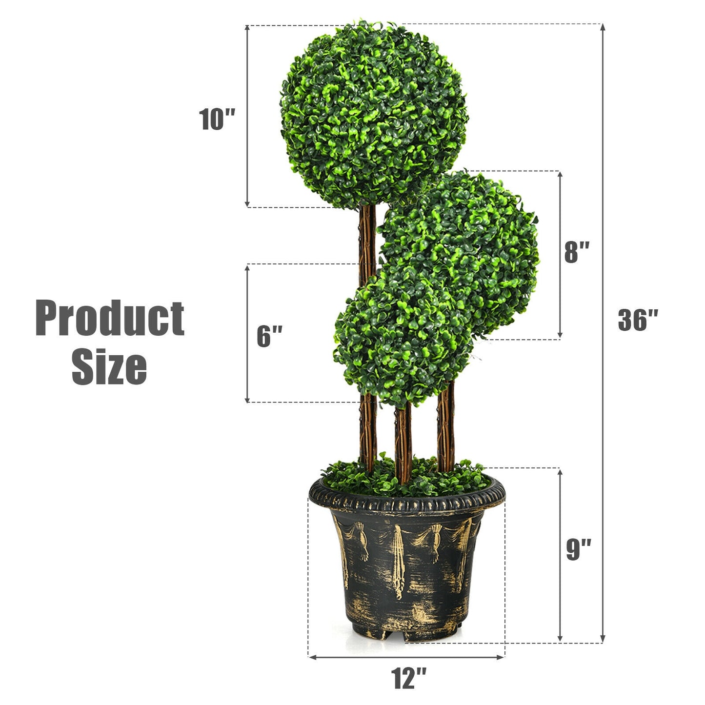 36 Inch Triple Ball Artificial Topiary Tree – UV & Water-Resistant for Indoor and Outdoor Decor
