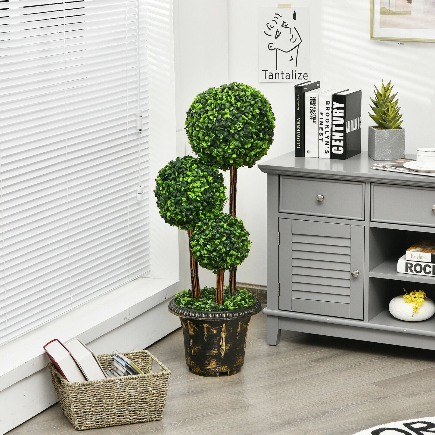 36 Inch Triple Ball Artificial Topiary Tree – UV & Water-Resistant for Indoor and Outdoor Decor