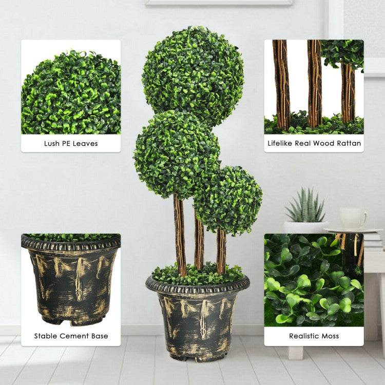 36 Inch Triple Ball Artificial Topiary Tree – UV & Water-Resistant for Indoor and Outdoor Decor