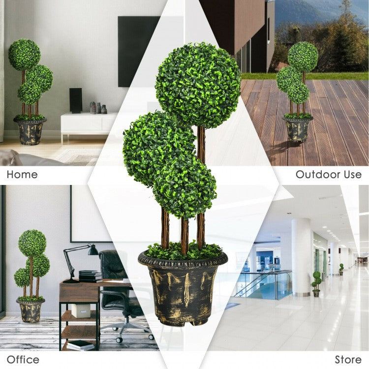 36 Inch Triple Ball Artificial Topiary Tree – UV & Water-Resistant for Indoor and Outdoor Decor
