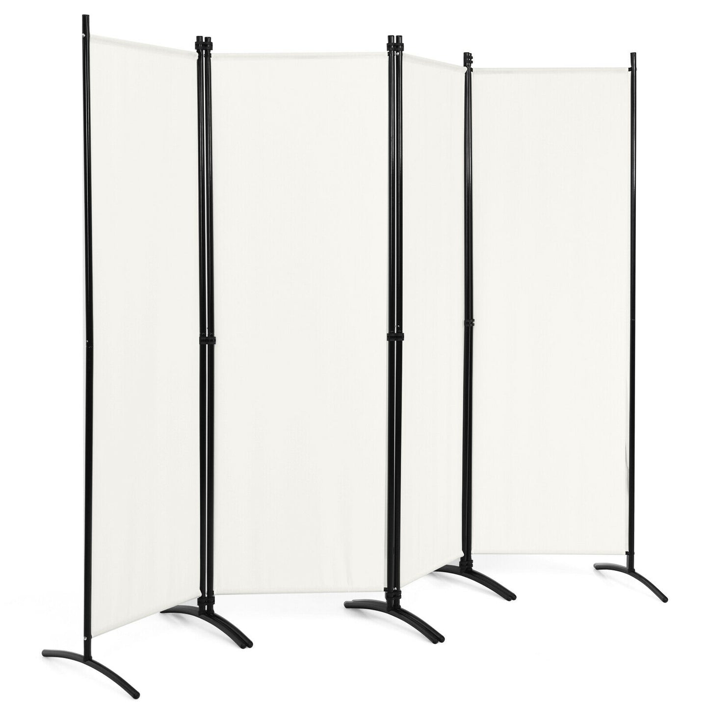 Elegant 4 Panel Folding Room Divider with Sturdy Steel Frame – White