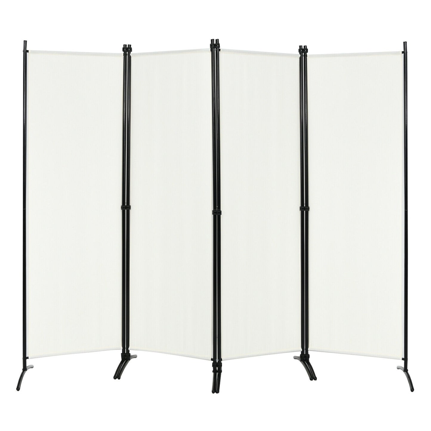 Elegant 4 Panel Folding Room Divider with Sturdy Steel Frame – White
