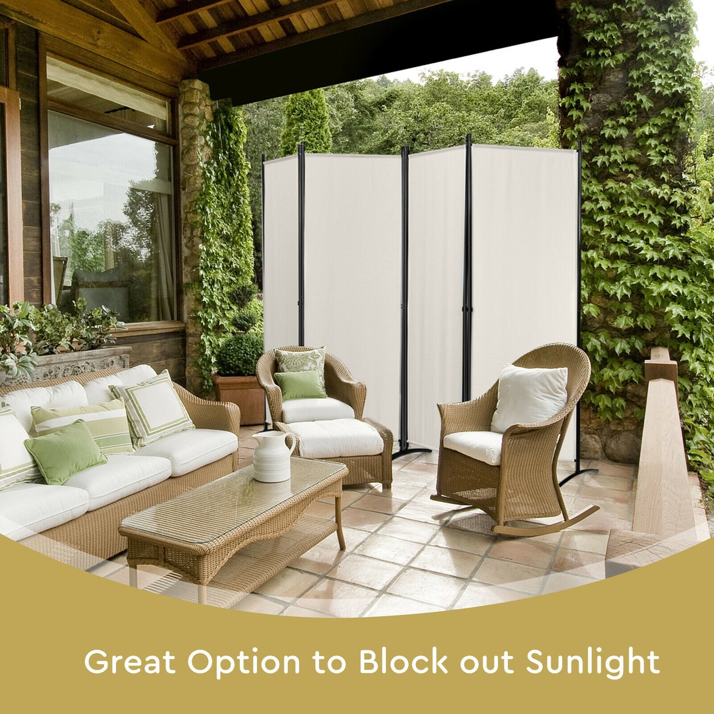 Elegant 4 Panel Folding Room Divider with Sturdy Steel Frame – White