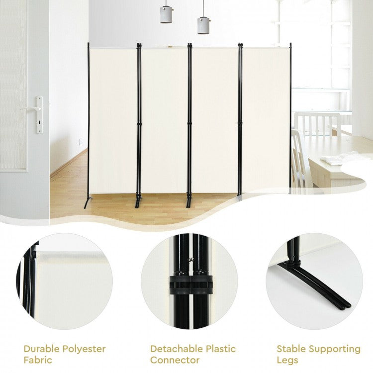 Elegant 4 Panel Folding Room Divider with Sturdy Steel Frame – White