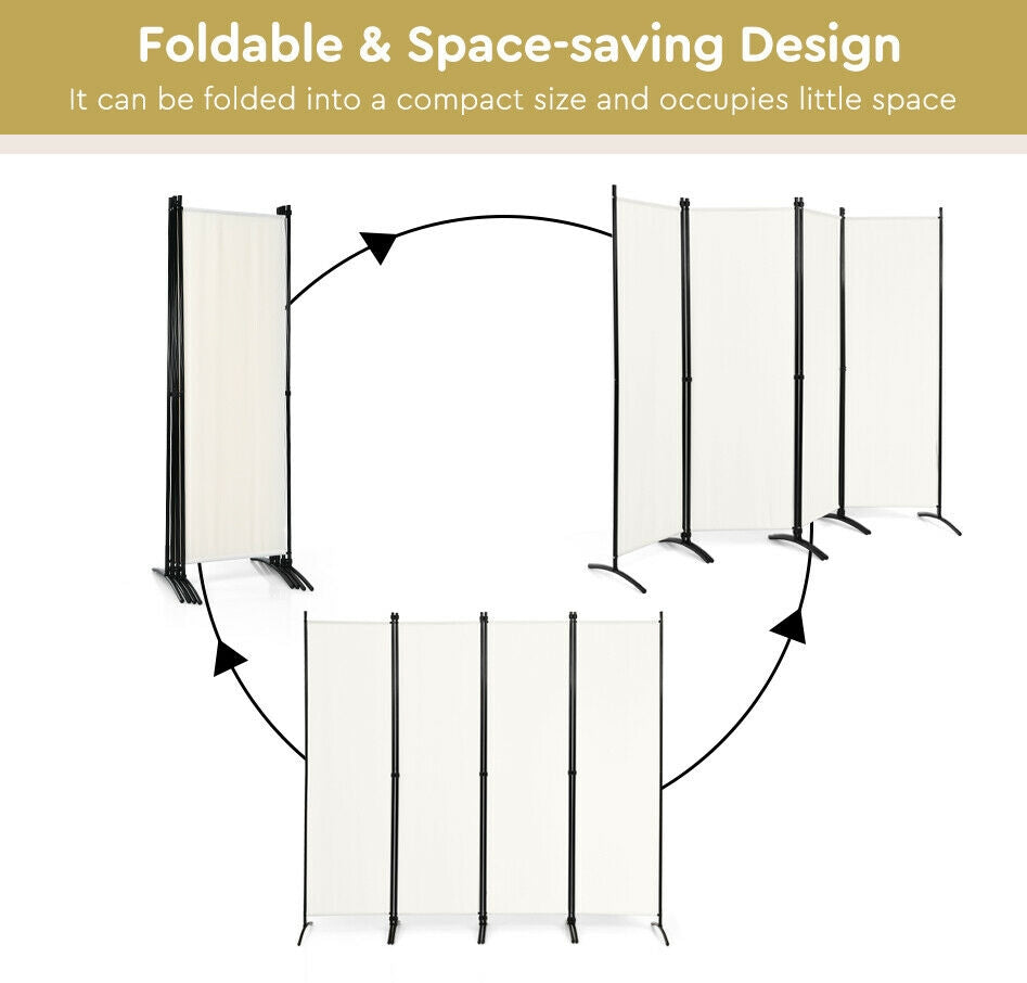 Elegant 4 Panel Folding Room Divider with Sturdy Steel Frame – White